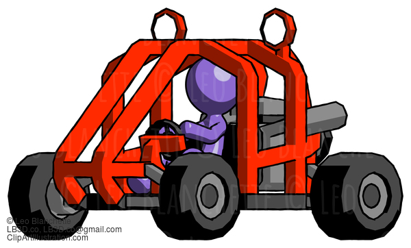 Purple Design Mascot Man Riding Sports Buggy Side Angle View #10883