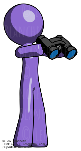 Purple Design Mascot Man Holding Binoculars Ready To Look Right #10884