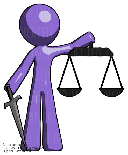 Purple Design Mascot Man Justice Concept With Scales And Sword, Justicia Derived #10886