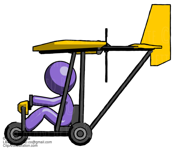 Purple Design Mascot Man In Ultralight Aircraft Side View #10888