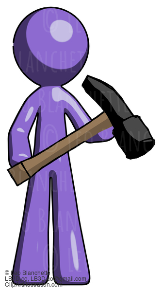 Purple Design Mascot Man Holding Hammer Ready To Work #10892