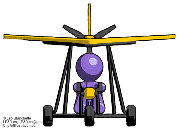 Purple Design Mascot Man In Ultralight Aircraft Front View #10894