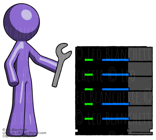 Purple Design Mascot Man Server Administrator Doing Repairs #10895