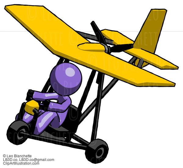 Purple Design Mascot Man In Ultralight Aircraft Top Side View #10896