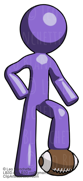 Purple Design Mascot Man Standing With Foot On Football #10897