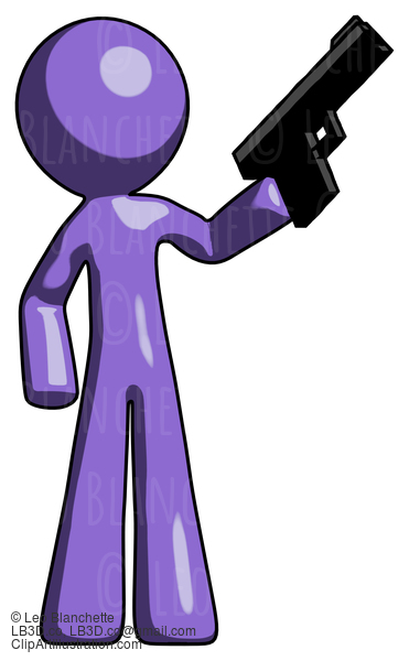 Purple Design Mascot Man Holding Handgun #10900