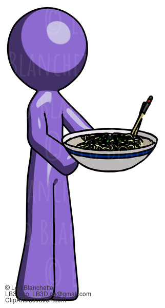 Purple Design Mascot Man Holding Noodles Offering To Viewer #10903