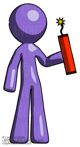 Purple Design Mascot Man Holding Dynamite With Fuse Lit #10905