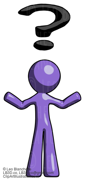 Purple Design Mascot Man With Question Mark Above Head, Confused #10911