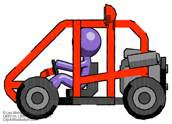 Purple Design Mascot Man Riding Sports Buggy Side View #10912