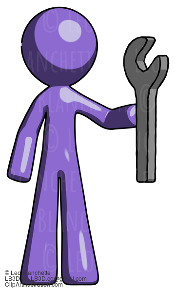 Purple Design Mascot Man Holding Wrench Ready To Repair Or Work #10913