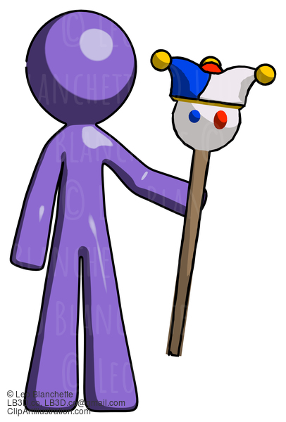 Purple Design Mascot Man Holding Jester Staff #10914