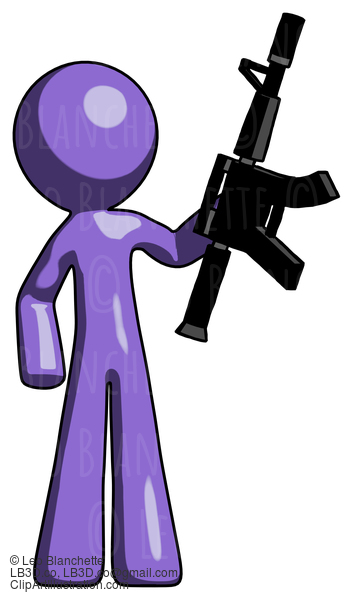 Purple Design Mascot Man Holding Automatic Gun #10917