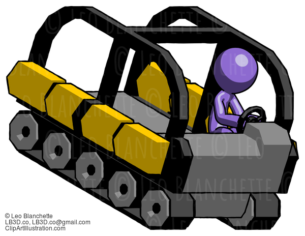 Purple Design Mascot Man Driving Amphibious Tracked Vehicle Top Angle View #10918