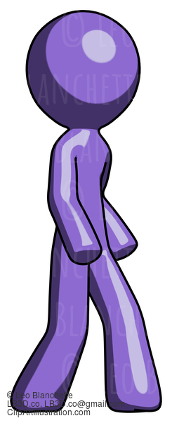 Purple Design Mascot Man Walking Turned Right Front View #10919