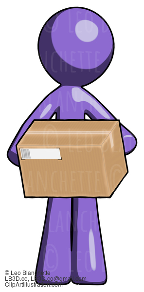 Purple Design Mascot Man Holding Box Sent Or Arriving In Mail #10920