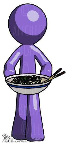 Purple Design Mascot Man Serving Or Presenting Noodles #10922