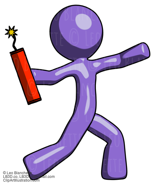 Purple Design Mascot Man Throwing Dynamite #10926