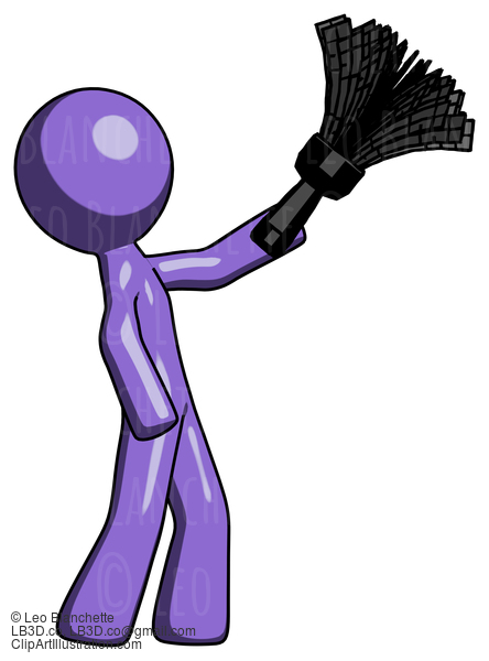 Purple Design Mascot Man Dusting With Feather Duster Upwards #10930