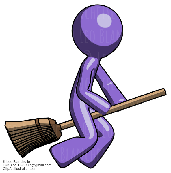 Purple Design Mascot Man Flying On Broom #10933