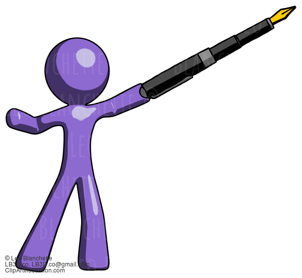 Purple Design Mascot Man Pen Is Mightier Than The Sword Calligraphy Pose #10934