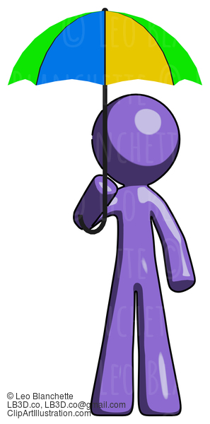 Purple Design Mascot Man Holding Umbrella Rainbow Colored #10936