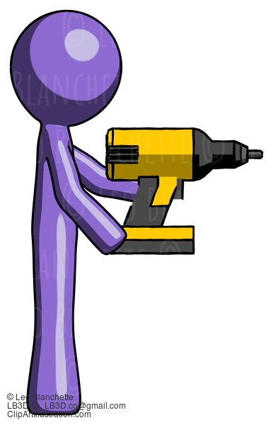 Purple Design Mascot Man Using Drill Drilling Something On Right Side #10939