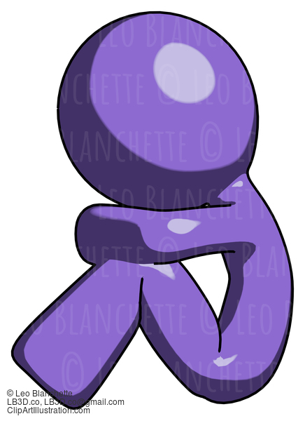 Purple Design Mascot Man Sitting With Head Down Facing Sideways Left #10940