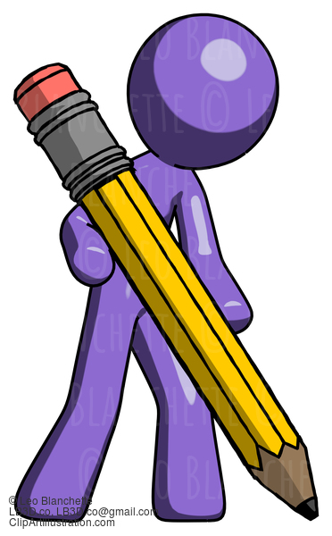 Purple Design Mascot Man Writing With Large Pencil #10943