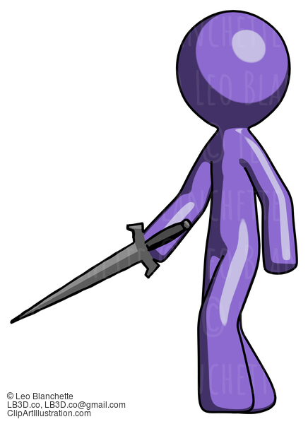 Purple Design Mascot Man With Sword Walking Confidently #10945