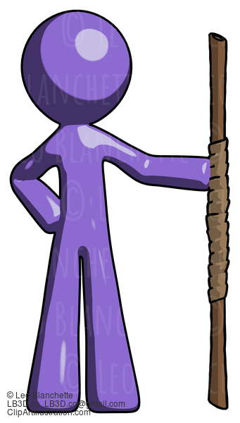 Purple Design Mascot Man Holding Staff Or Bo Staff #10946