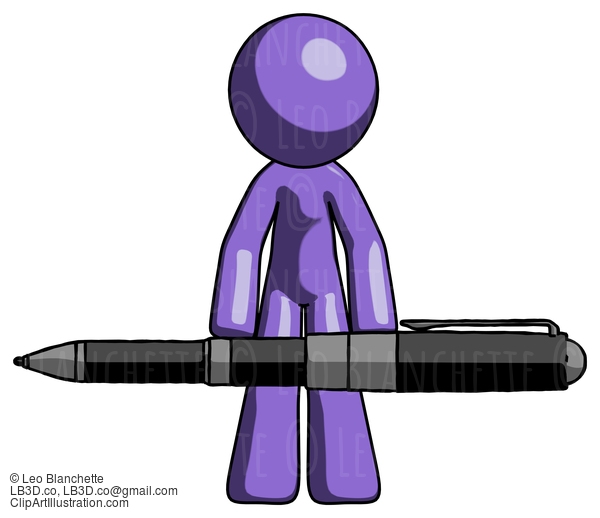 Purple Design Mascot Man Weightlifting A Giant Pen #10948