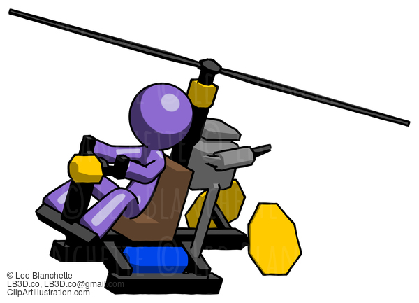 Purple Design Mascot Man Flying In Gyrocopter Front Side Angle Top View #10950