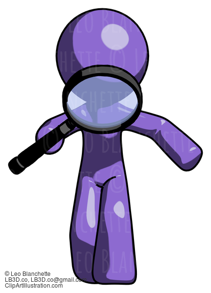 Purple Design Mascot Man Looking Down Through Magnifying Glass #10956