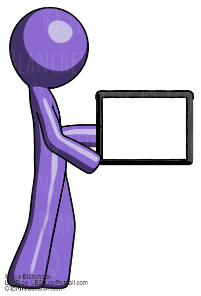 Purple Design Mascot Man Show Tablet Device Computer To Viewer, Blank Area #10958