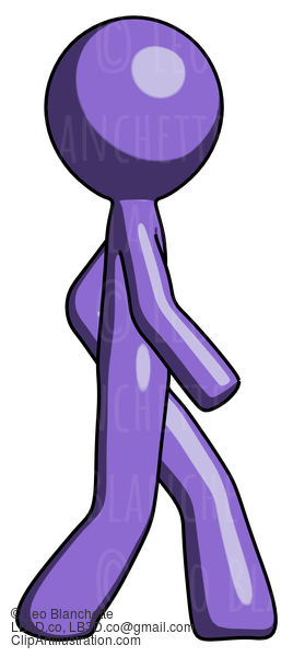 Purple Design Mascot Man Walking Right Side View #10962