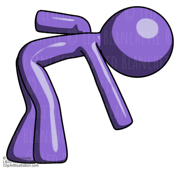 Purple Design Mascot Man Picking Something Up Bent Over #10965