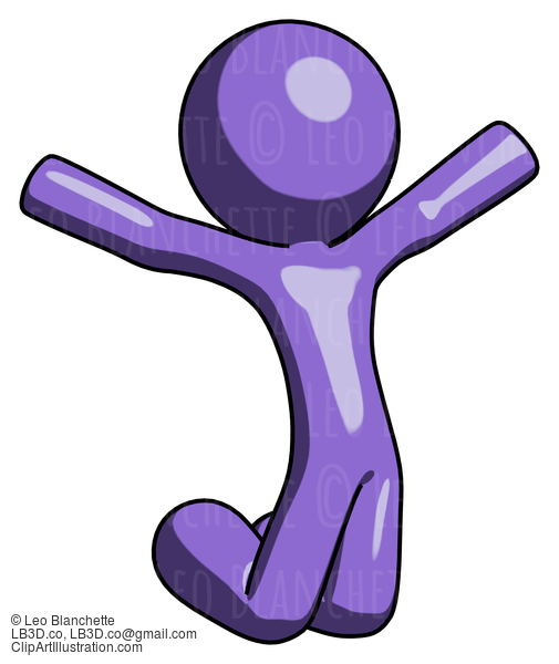 Purple Design Mascot Man Jumping Or Kneeling With Gladness #10970