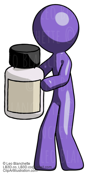 Purple Design Mascot Man Holding White Medicine Bottle #10972