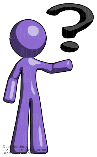 Purple Design Mascot Man Holding Question Mark To Right #10974