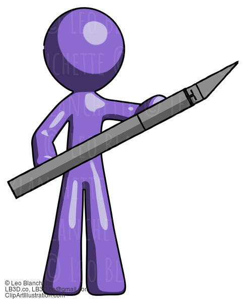 Purple Design Mascot Man Holding Large Scalpel #10977