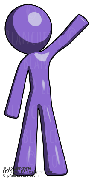 Purple Design Mascot Man Waving Emphatically With Left Arm #10978