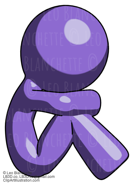 Purple Design Mascot Man Sitting With Head Down Facing Sideways Right #10979