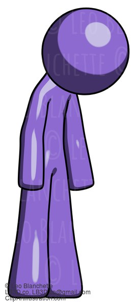 Purple Design Mascot Man Depressed With Head Down Turned Right #10981