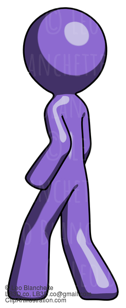 Purple Design Mascot Man Walking Away Direction Left View #10984