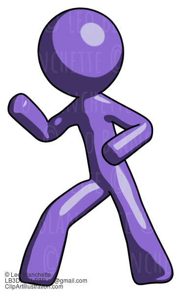 Purple Design Mascot Man Martial Arts Defense Pose Left #10985