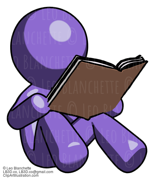 Purple Design Mascot Man Reading Book While Sitting Down #10986