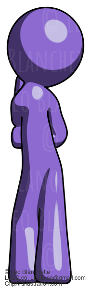 Purple Design Mascot Man Thinking, Wondering, Or Pondering Rear View #10987