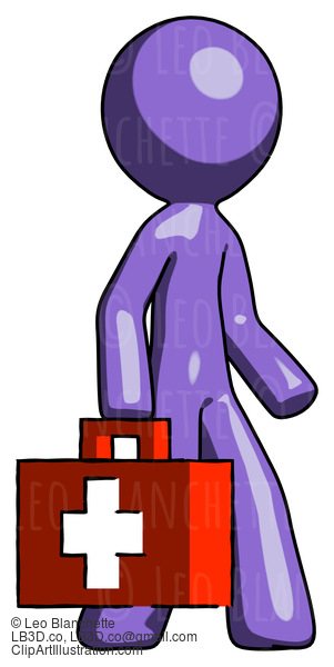 Purple Design Mascot Man Walking With Medical Aid Briefcase To Right #10988