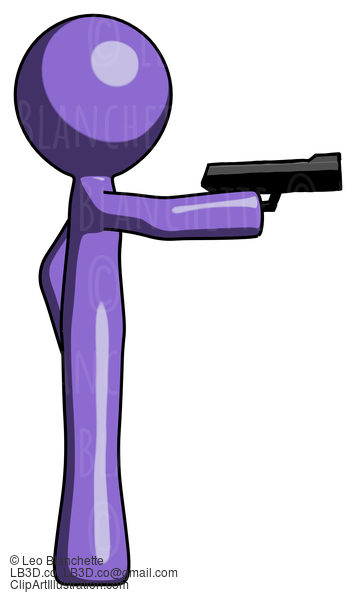 Purple Design Mascot Man Firing A Handgun #10990